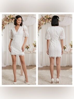 Express Bridal Lace Puff Sleeve Dress
